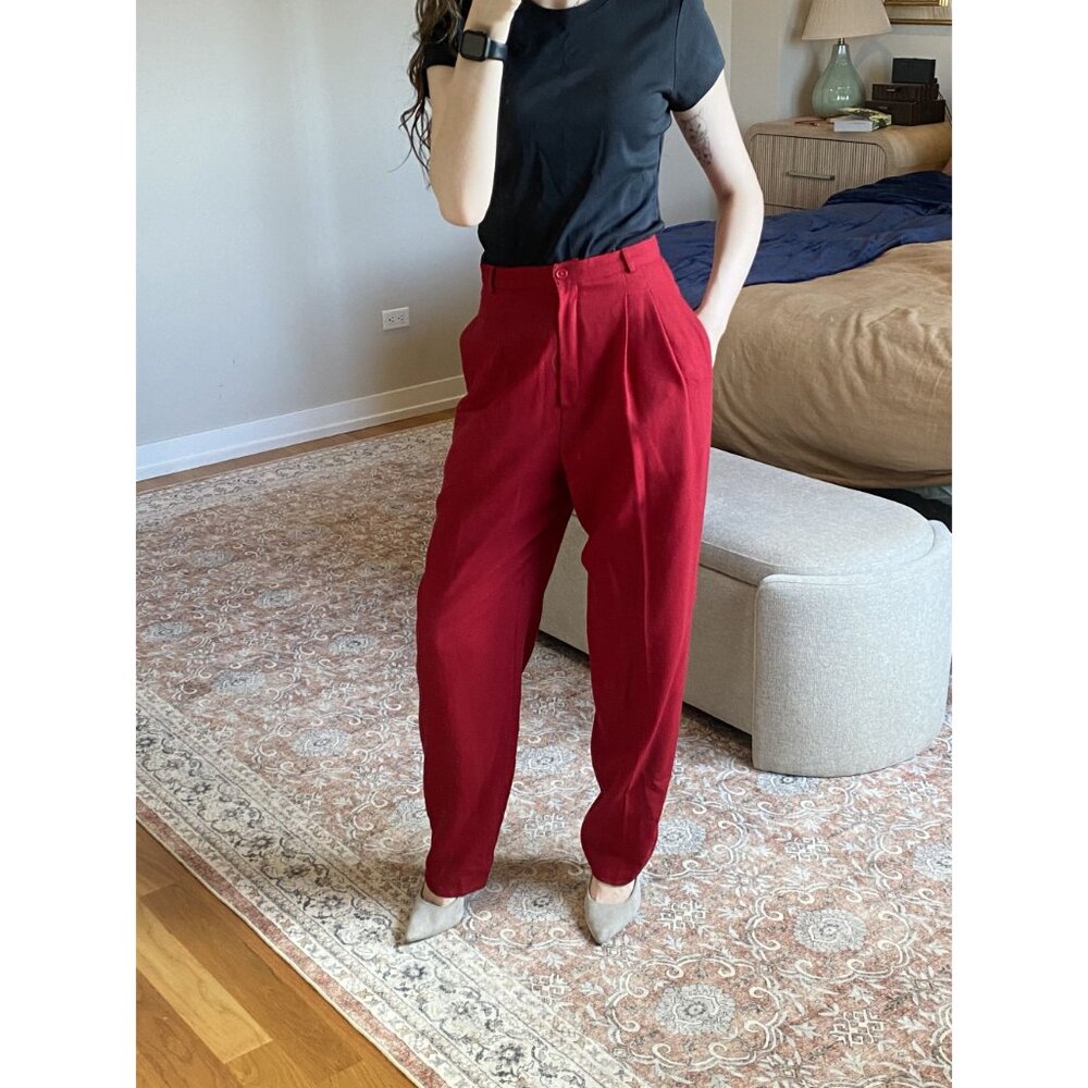 Vintage Red 100% Wool Trouser Pants Size 6 Tailored Classic - Picture 4 of 10